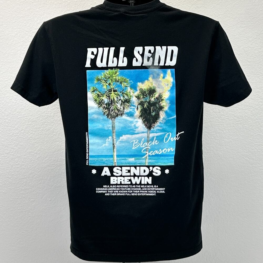 Full Send Nelk Boys T Shirt M Medium Black Out Season A Sends Brewin Palm Tree